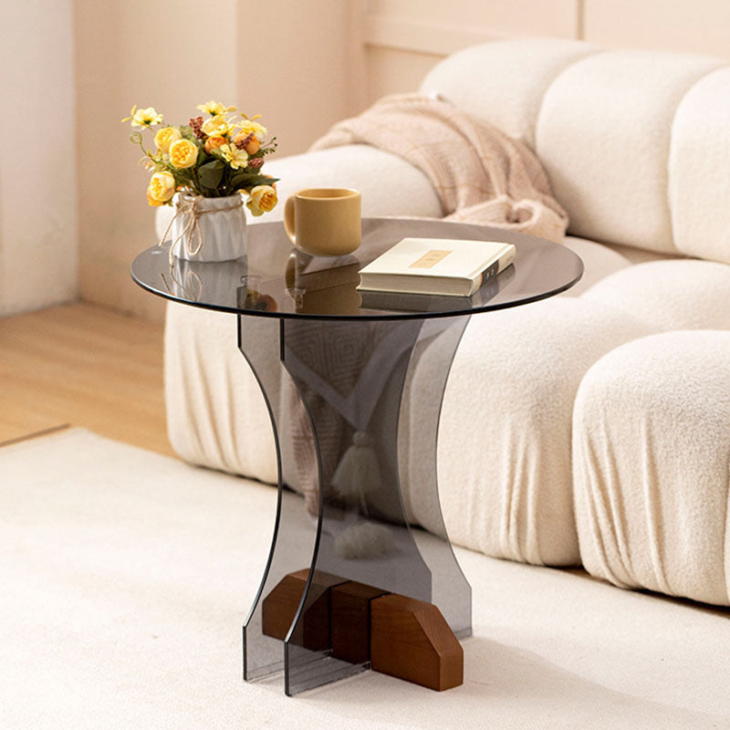 Modern Minimalist Round Glass End Table 1-Tier For Living Room