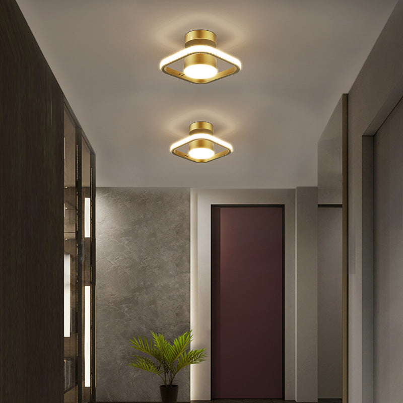 Modern Simplicity Brass Silicone Round Square LED Flush Mount Ceiling Light For Hallway