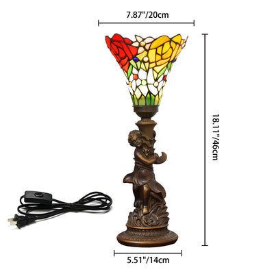 Traditional European Resin Glass Torch Rose Boy 1-Light Table Lamp For Bedroom