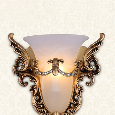 Traditional European Wings Cup Resin Glass 1-Light Wall Sconce Lamp For Bedroom