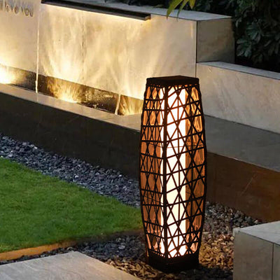 Modern Minimalist Solar Quartet Iron Rattan Woven LED Standing Floor Lamp For Outdoor Patio