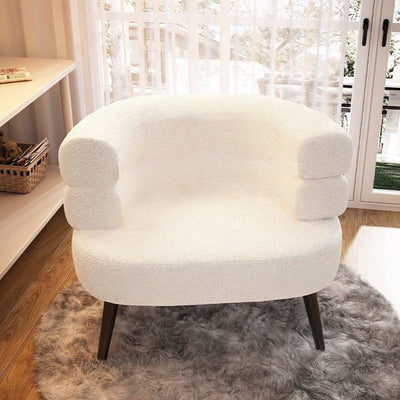 Contemporary Nordic Round Lambswool Upholstered Vanity Stool Backrest Armrest For Bedroom