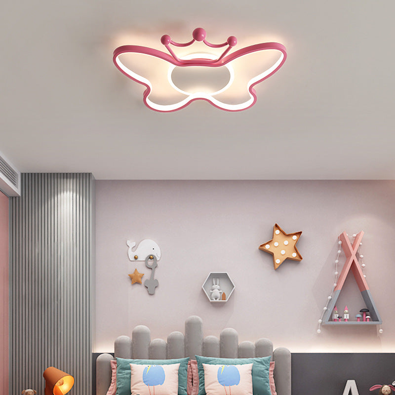 Contemporary Nordic Kids Iron Aluminum Silica Acrylic Butterfly LED Flush Mount Ceiling Light For Bedroom