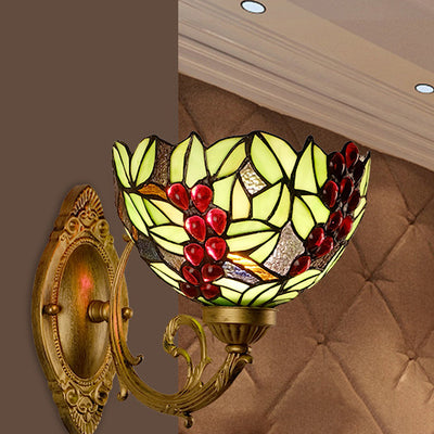 Traditional Tiffany Grape Stained Glass 1-Light Wall Sconce Lamp For Bedroom