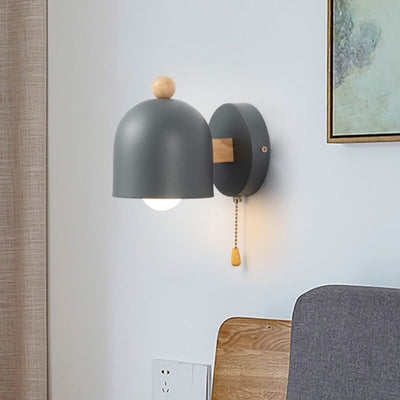 Nordic Simple Dome Shade Log Pull Cord 1-Light Wall Sconce Lamp