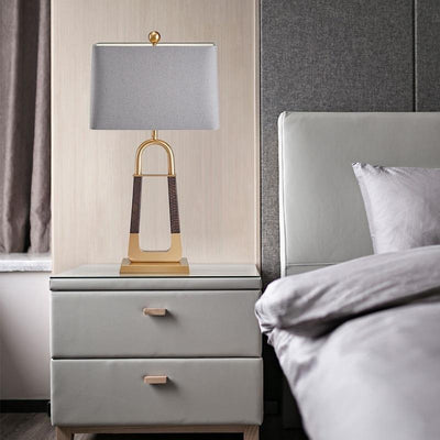 Modern Minimalist Triangle Rectangle Hardware Fabric 1-Light Table Lamp For Bedroom