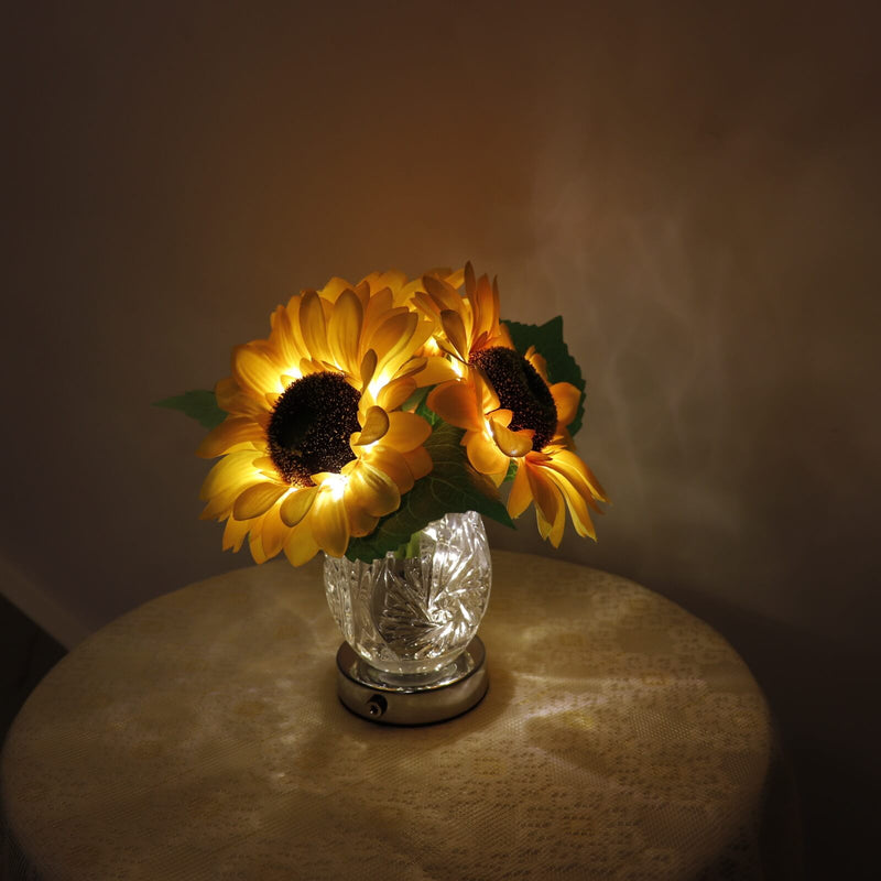 Modern Creative Sunflower Glass Vase LED USB Table Lamp