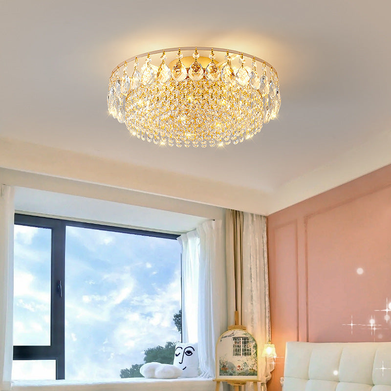 Modern Luxury Circle Iron Crystal 4/6/8/10 Light Flush Mount Ceiling Light For Living Room