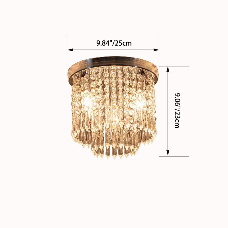 Modern Luxury Iron Crystal String 4-Light Flush Mount Ceiling Light For Living Room