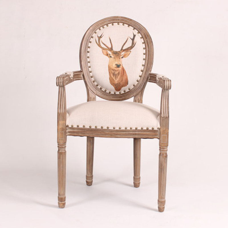 Contemporary Retro Rubber Wood Fabric Sponge Square Elliptical Bird Deer Dining Chair Backrest Armrest For Dining Room