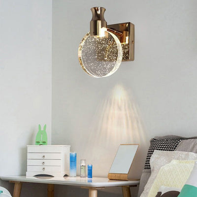 Contemporary Scandinavian Crystal Round LED Wall Sconce Lamp For Bedside