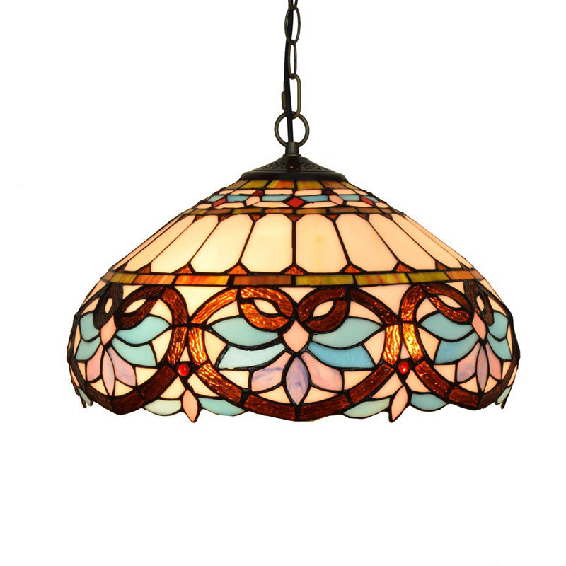 Traditional Tiffany Mediterranean Stained Glass Blue Heart Shape 1-Light Pendant Light For Living Room