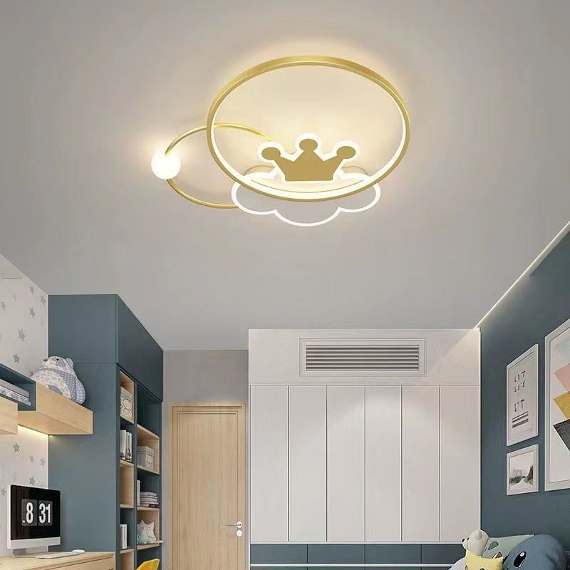 Contemporary Nordic Kids Iron Acrylic Circle Round Crown Cloud LED Flush Mount Ceiling Light For Bedroom