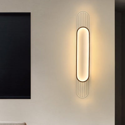 Modern Simplicity Imitation Wood Grain Edging Acrylic Grille Ellipse Shade LED Wall Sconce Lamp For Living Room