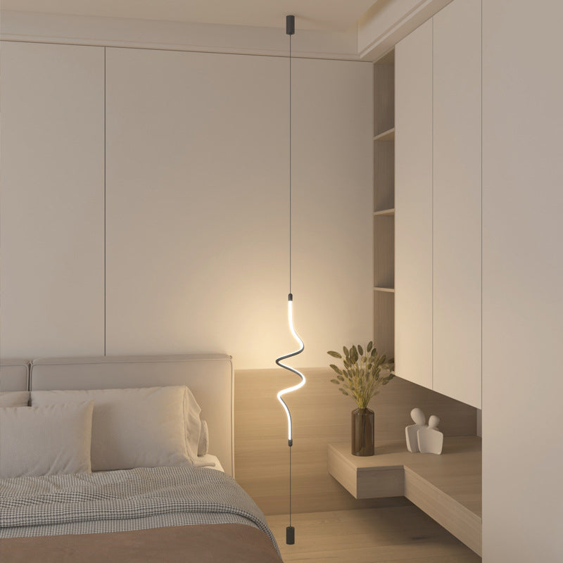 Modern Minimalist Iron Aluminum Silica Line LED Pendant Light For Bedroom