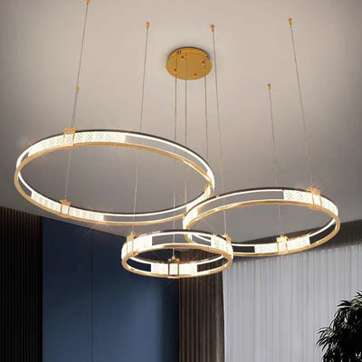 Modern Luxury Circle Aluminum Crystal Glass LED Chandelier For Living Room