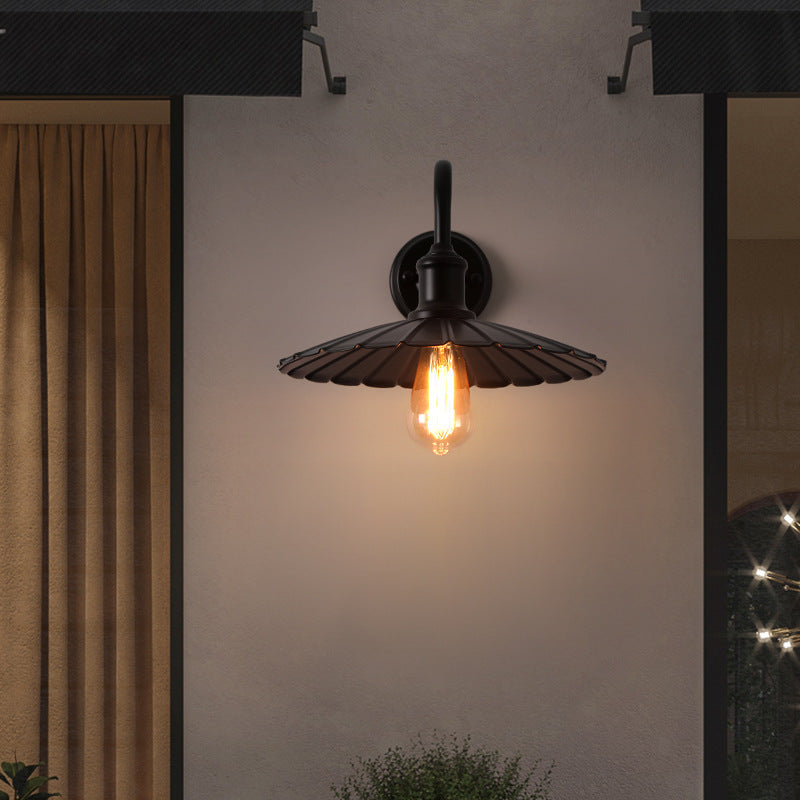 Modern Minimalist Waterproof Round Pleated Petal Iron 1-Light Wall Sconce Lamp For Outdoor Patio