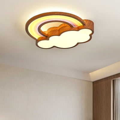 Contemporary Creative Woodgrain Cartoon Animal Bee Aircraft Acrylic LED Kids Flush Mount Ceiling Light For Living Room