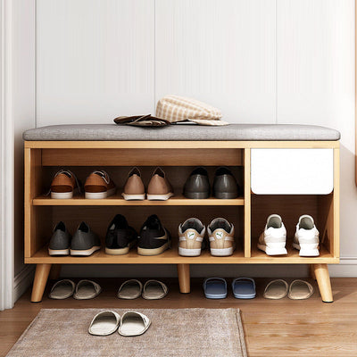 Contemporary Scandinavian Cotton Linen Solid Wood Shoe Storage 2-Storage For Entryways