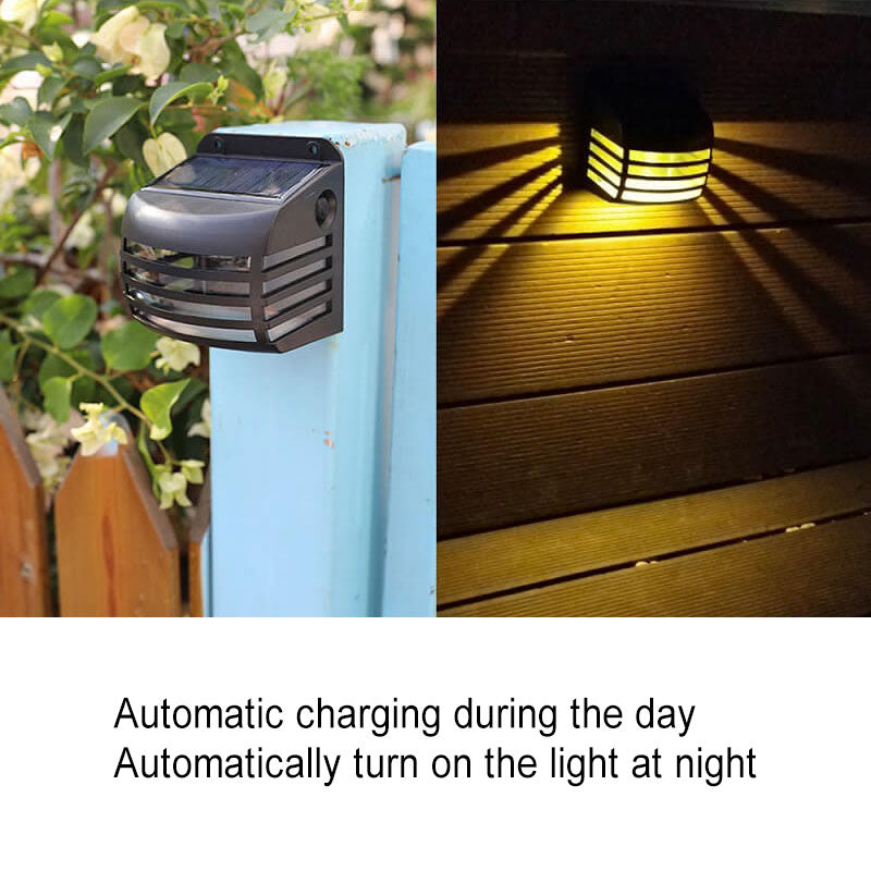 Outdoor Solar Square Striped Cage LED Waterproof Wall Sconce Lamp