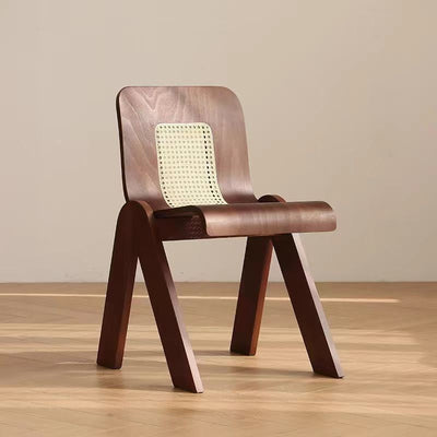 Contemporary Retro Rattan Weaving Wood Arc Dining Chair Backrest For Dining Room