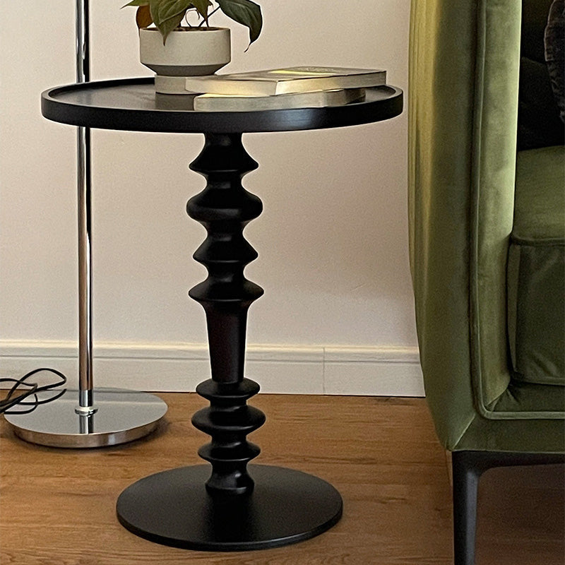 Modern Simplicity Round Tray Top Ash Wood Column Base End Table For Living Room