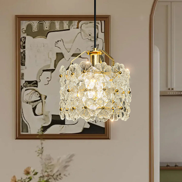 Traditional French Flower Petal Round Crystal Hardware 1-Light Pendant Light For Bedroom