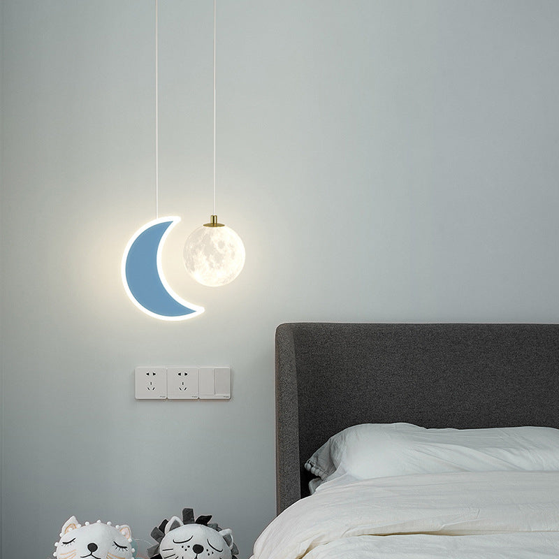 Contemporary Creative Cartoon Acrylic Aircraft Moon Shade LED Kids Chandelier For Bedroom