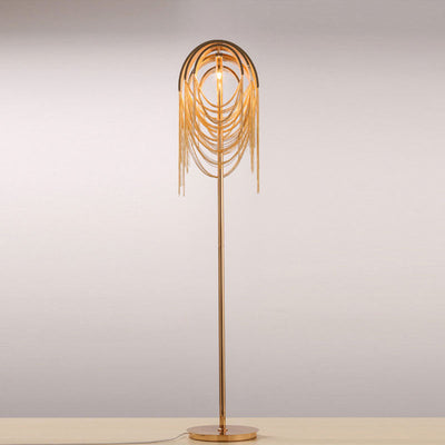 Contemporary Scandinavian Tassel Chain Iron Aluminum 2-Light Standing Floor Lamp For Living Room