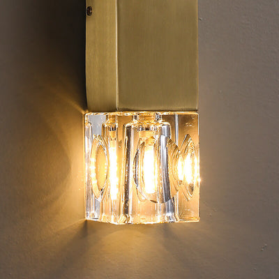 Minimalist Light Crystal Square Column Brass 2-Light Wall Sconce Lamp