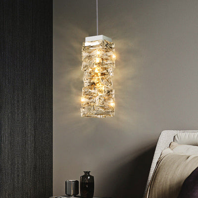 Modern Luxury Stainless Steel Crystal Irregular Column LED Pendant Light For Living Room