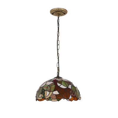 Traditional Tiffany Grape Stained Glass Round 1-Light Pendant Light For Dining Room