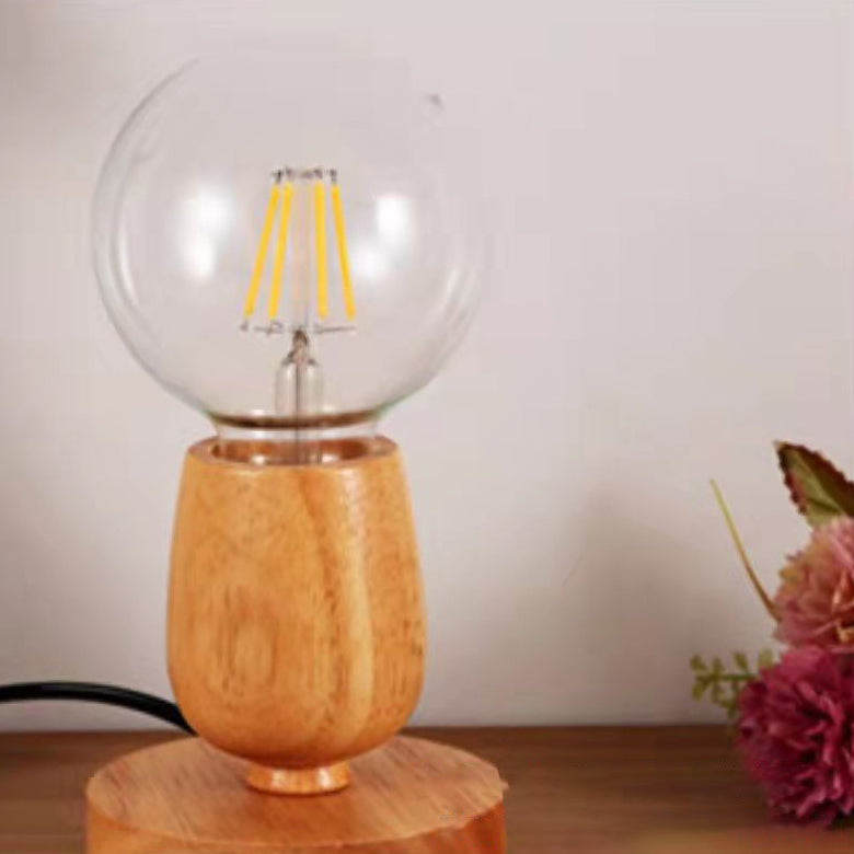 Contemporary Scandinavian Orb Glass Wood 1-Light Table Lamp For Bedroom