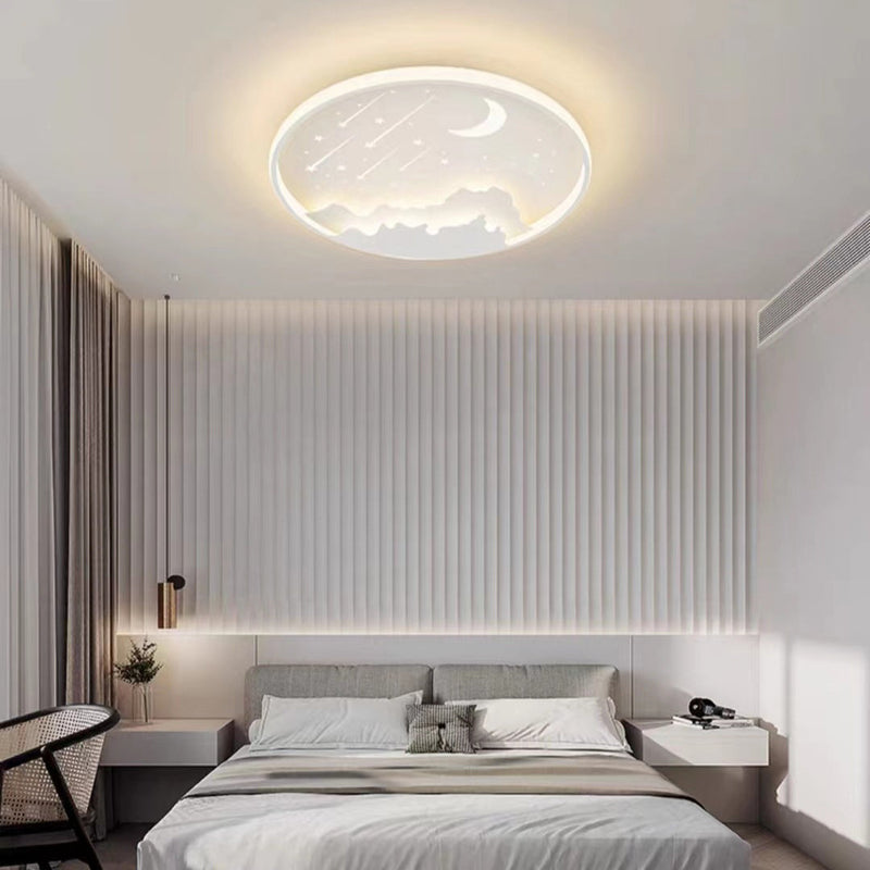 Modern Minimalist Round Moon Meteor Iron LED Flush Mount Ceiling Light For Bedroom