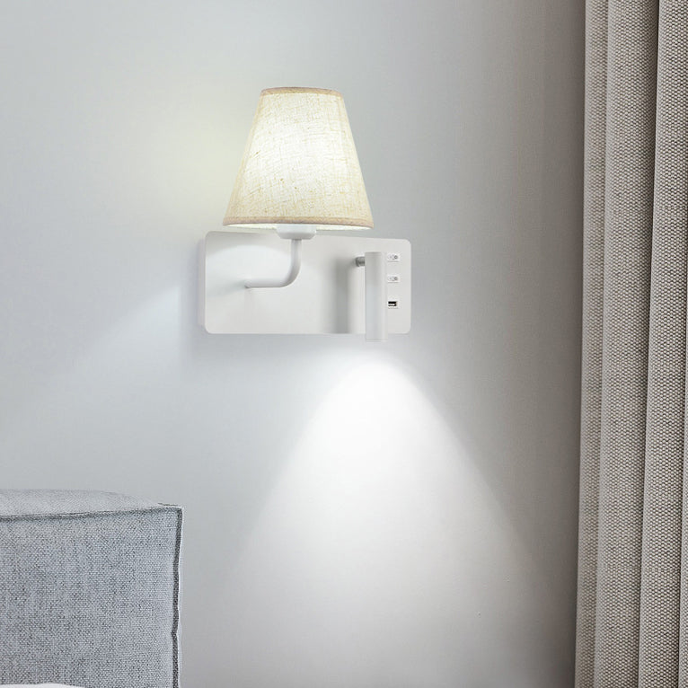 Modern Minimalist Square Cylinder Iron Aluminum Fabric 1-Light LED Wall Sconce Lamp For Bedroom