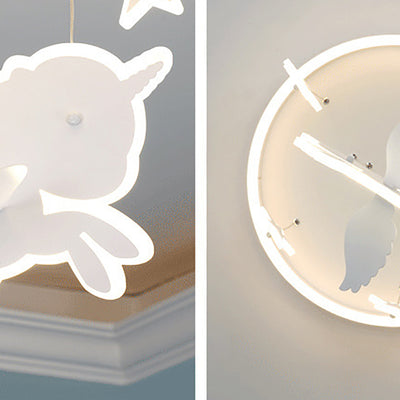 Contemporary Nordic Kids Iron Acrylic Round Unicorn Star LED Flush Mount Ceiling Light For Bedroom