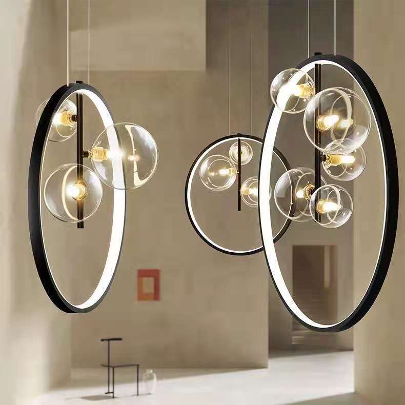 Modern Minimalist Circle Orb Iron Glass 1/3/5 Light Pendant Light For Living Room