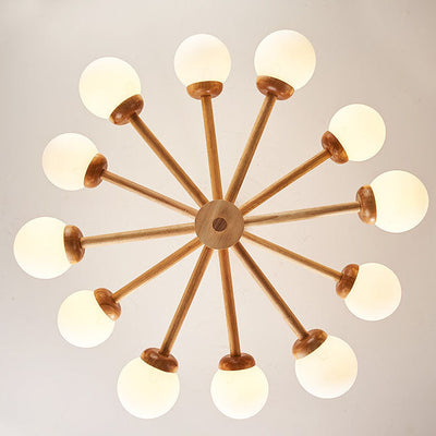 Modern Mid-century Rubberwood Branch Frame Glass Magic Bean 6/8/12-Light Chandelier For Bedroom