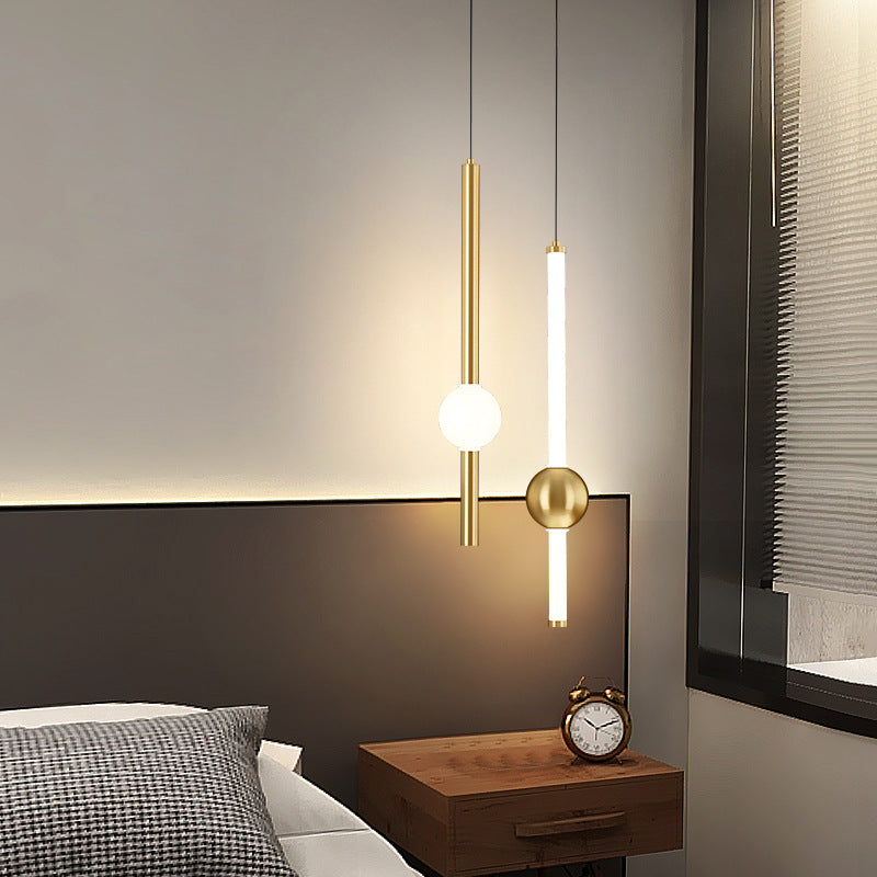 Modern Minimalist Long Cylinder Iron Acrylic LED Pendant Light For Bedroom