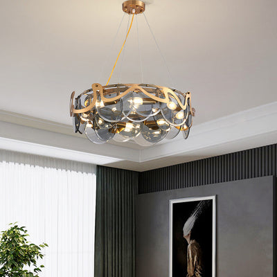 Contemporary Luxury Gold Finish Frame Cloud Texture Glass Disc 8/10-Light Chandelier For Living Room