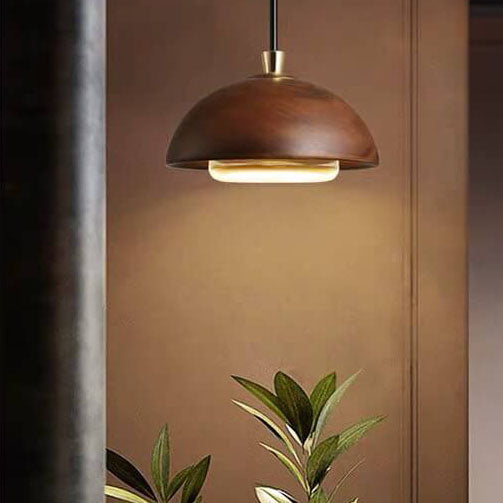 Abat-jour LED en verre et dôme en bois massif, minimaliste nordique, luminaire suspendu 
