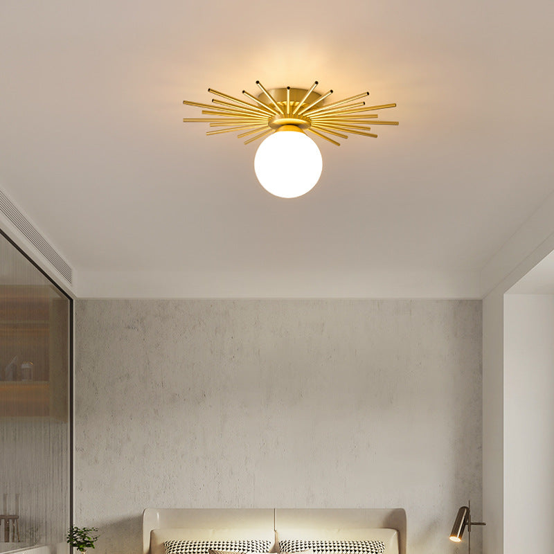 Contemporary Creative Round Copper Glass Semi-Flush Mount Ceiling Light For Living Room