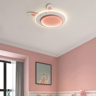 Modern Simplicity Kids Iron Acrylic Rabbit Round LED Flush Mount Ceiling Light For Bedroom