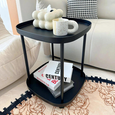 Contemporary Scandinavian Square PP Carbon Steel End Table 2-Tier Movable For Bedroom