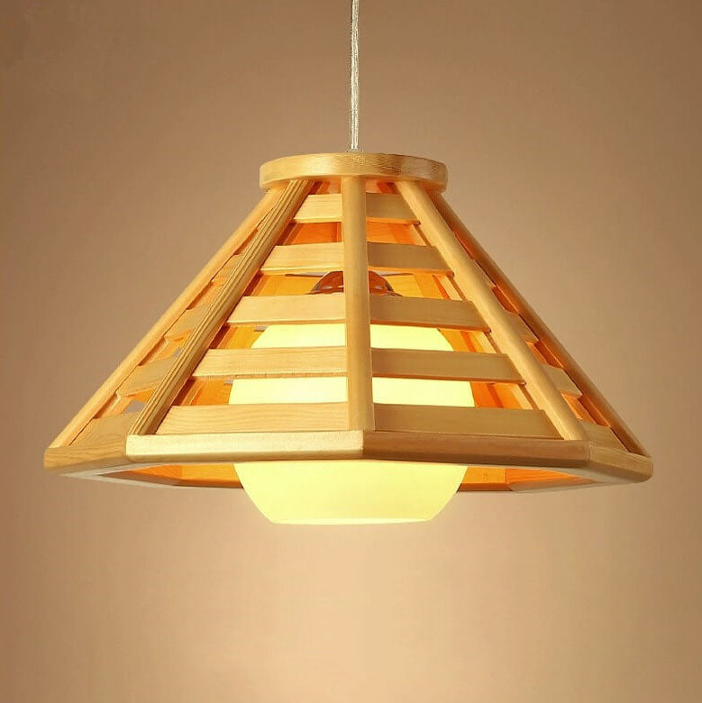 Nordic Modern Solid Wood Braided Cone 1-Light Pendant Light