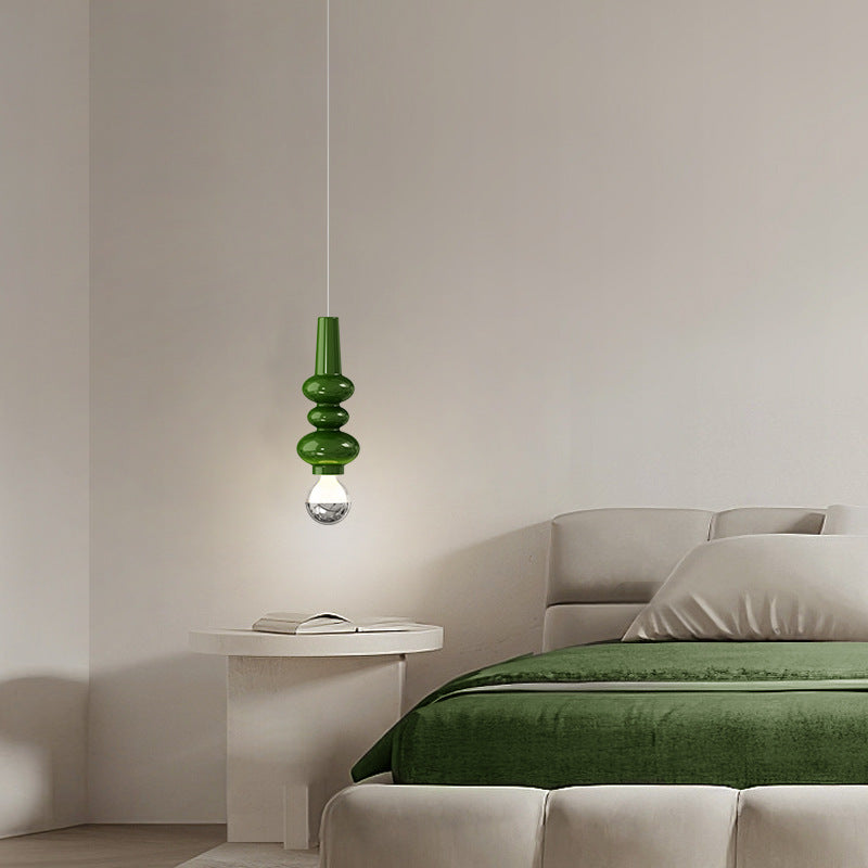 Contemporary Scandinavian Cream Iron Gourd Design LED Pendant Light For Bedroom