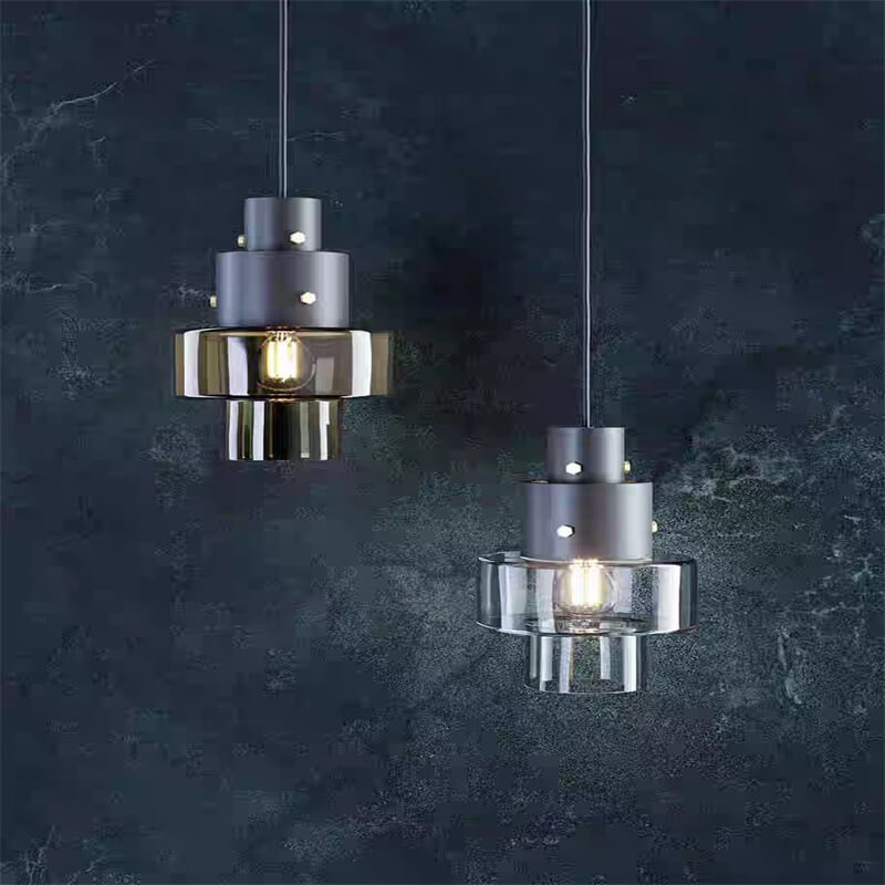 Nordic Minimalist Glass Barrel Shape Smoke Gray 1-Light Pendant Light