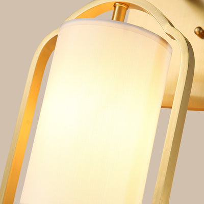 Contemporary Retro Brass Fabric Cylindrical Shade 1-Light Wall Sconce Lamp For Living Room