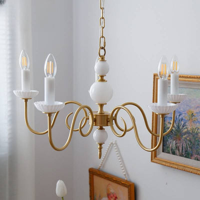 Traditional French Full Copper Frame Candelabra 5-Light Chandelier For Living Room