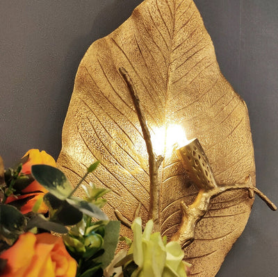 Contemporary Retro Leaf Full Copper 1-Light Wall Sconce Lamp For Living Room